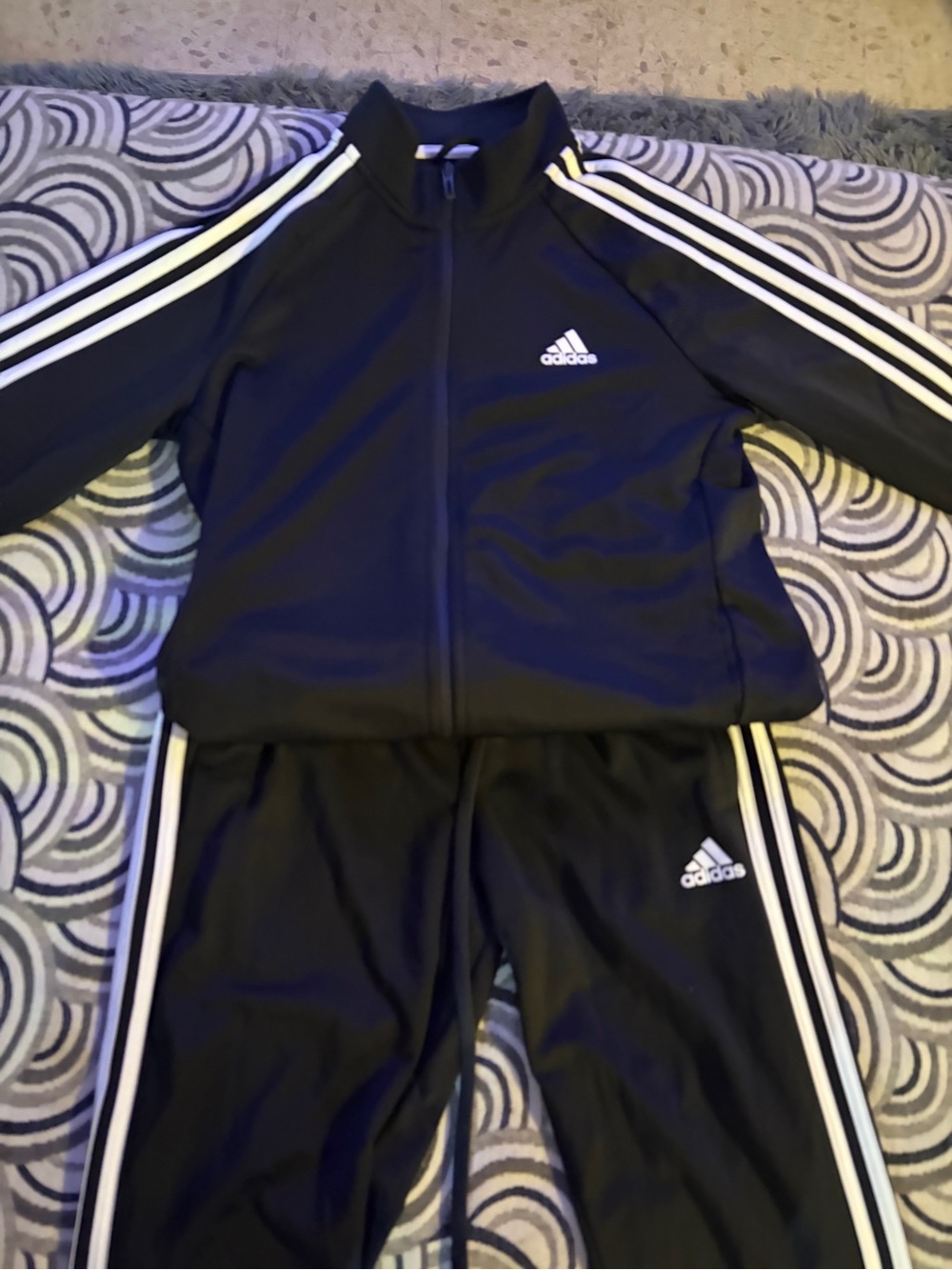 adidas Black and White Three-Stripe Track Jacket & Pants
